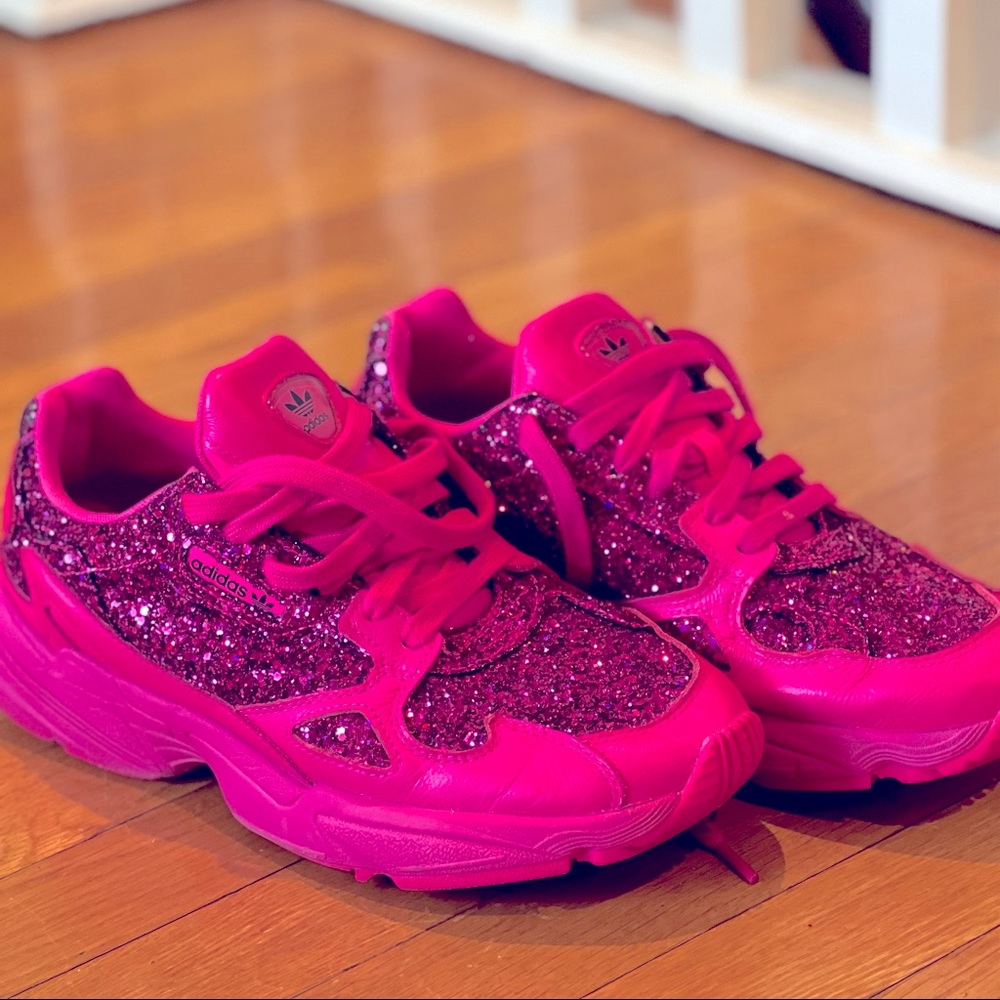 Adidas Womens Hot Pink Sequin Sneakers Shoes